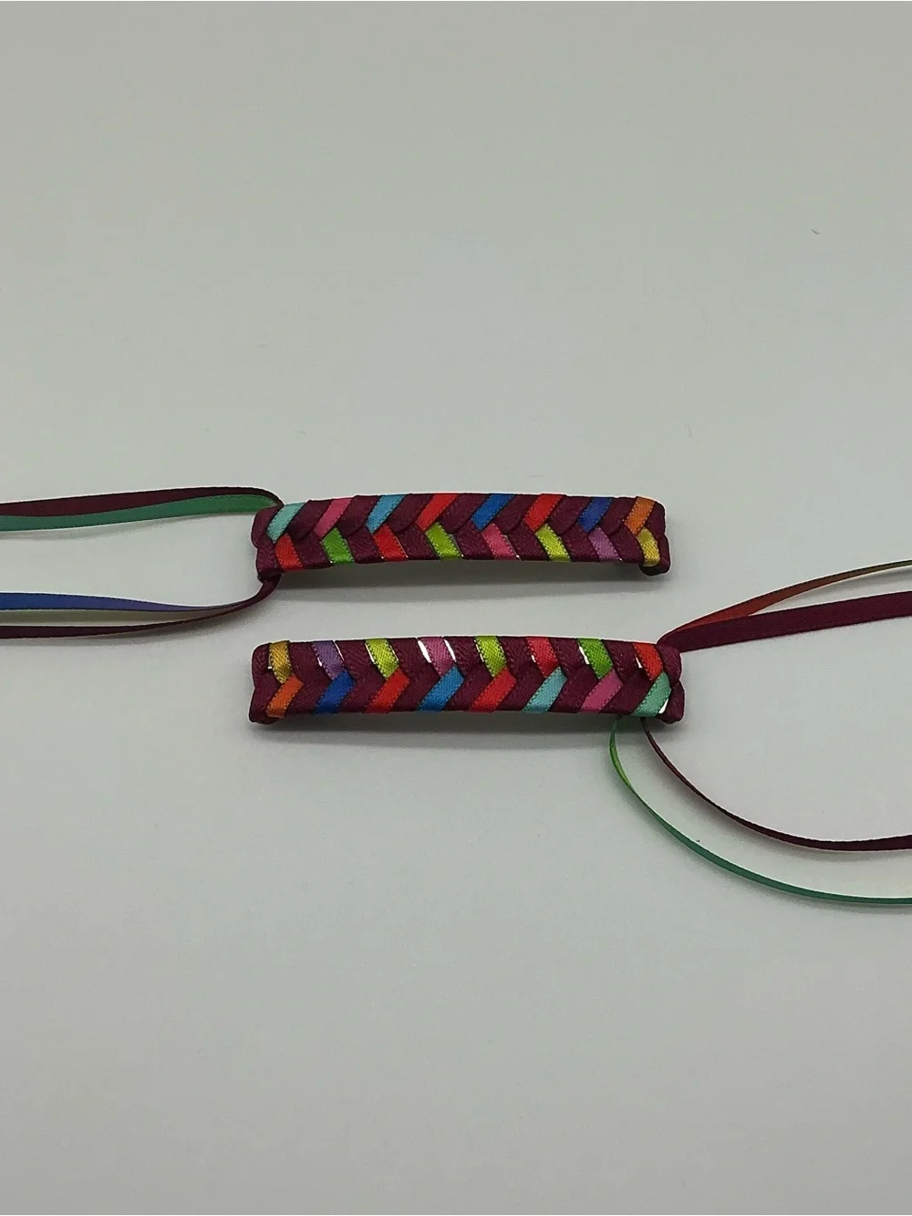 Dark Red and Rainbow 80s Barrettes & 12 Rainbow Jelly Bracelets